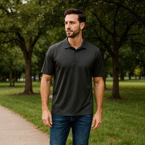 PGA Tour Golf Mens Polo Shirt Short Sleeve Gray Polyester 1/4 Button Up XL/EG/TG